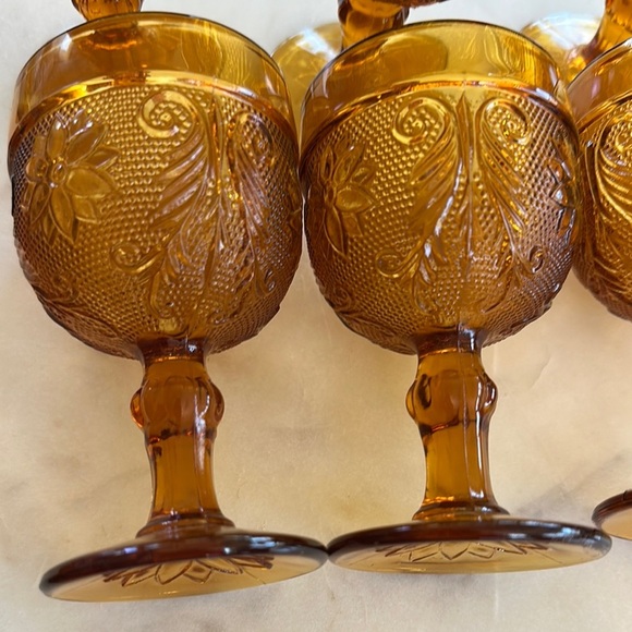 Vintage Amber glass Goblet Set of 6 - Picture 8 of 11
